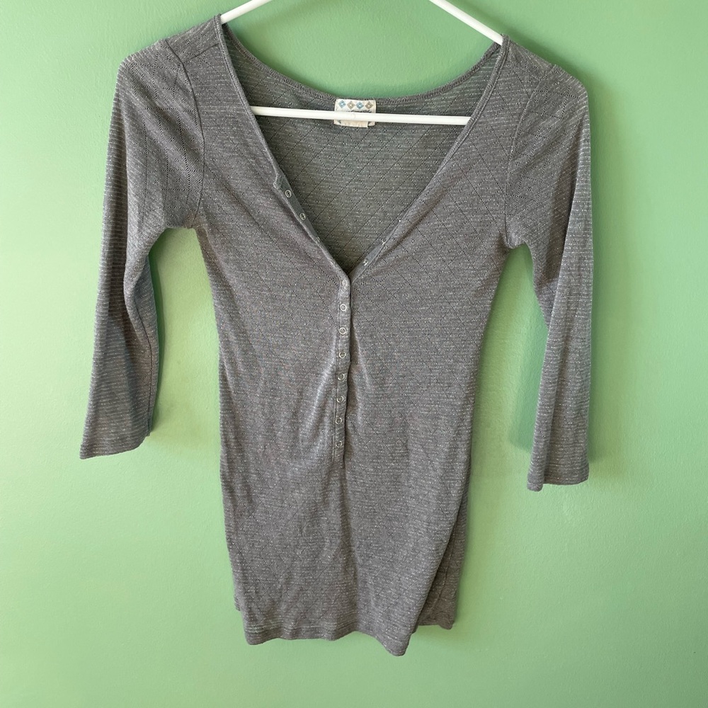 Grey free people 3/4 sleeve top